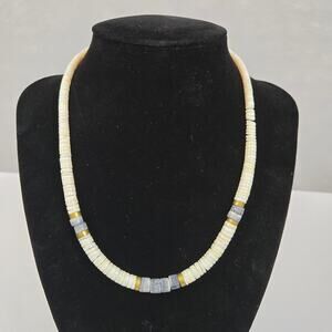 VTG Heishi Santo Domingo Graduated Mother of Pearl Shell & Brass Bead Necklace